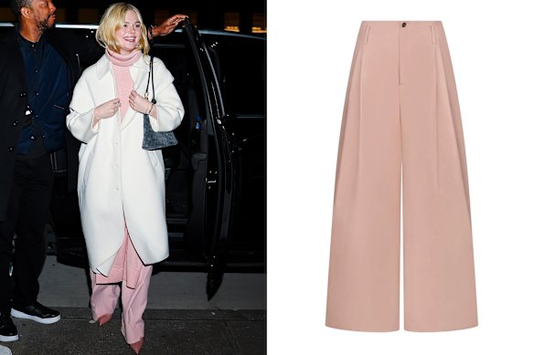 Above: Elle Fanning; right: Friends with Frank “Marion” pants.