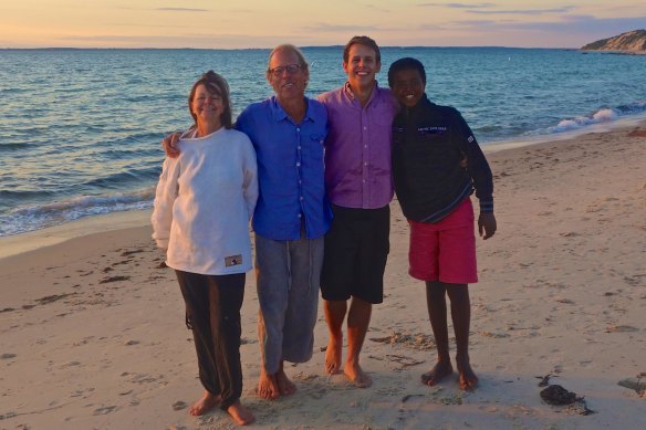 Geraldine Brooks in 2014 with her late husband Tony Horwitz and sons Nathaniel and Bizu.