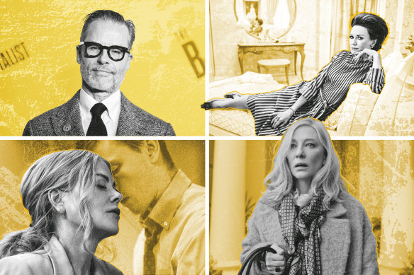 Clockwise from top left: Guy Pearce in The Brutalist, Naomi Watts in Feud: Capote vs. The Swans, Cate Blanchett in Disclaimer and Nicole Kidman in Babygirl.