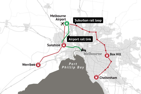 The Victorian government’s planned Suburban Rail Loop.