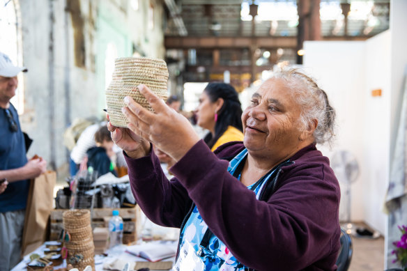 Bundjalung artist Margaret Torrens at the Southeast Aboriginal Arts Market in 2019.