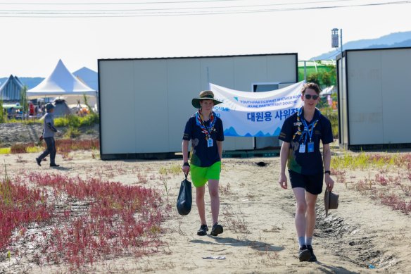 Scout leaders say the Australian children are mostly maintaining high spirits during the jamboree, which aims to build resilience. 