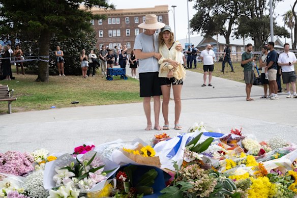 Floral tributes outside the Bondi Pavilion.