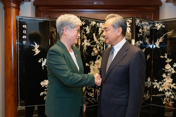 Foreign Affairs Minister Penny Wong meets China’s top diplomat Wang Yi on the sidelines of the ASEAN foreign ministers summit in Jakarta on Thursday.