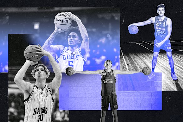 Australians in contention for this year’s NBA draft. From left to right: Lachlan Olbrich, Tyrese Proctor, Rocco Zikarsky and Alex Toohey.