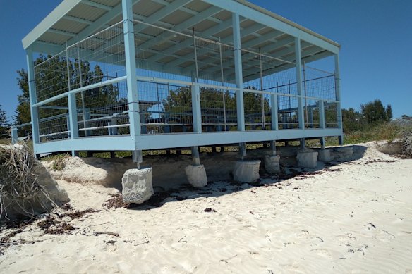 A community-erected pavilion in Lancelin was last week moved for the third time.