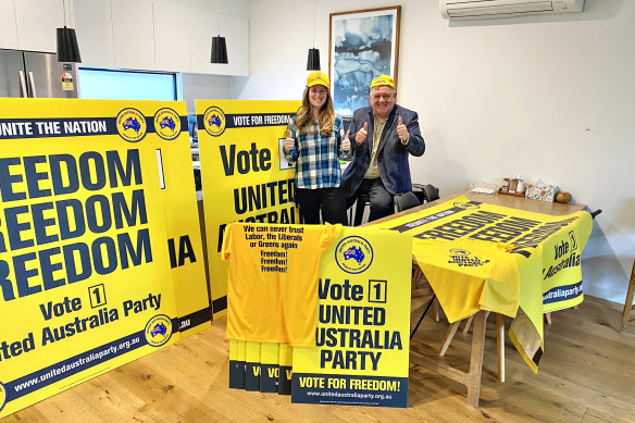 United Australia Party candidate Craig Kelly with ‘Freedom’ activist Monica Smit ahead of last weekend’s demonstration in Melbourne.