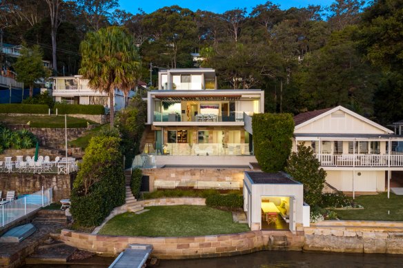 The Pittwater getaway of Simon and Catriona Mordant comes with a boatshed, jetty and pool.