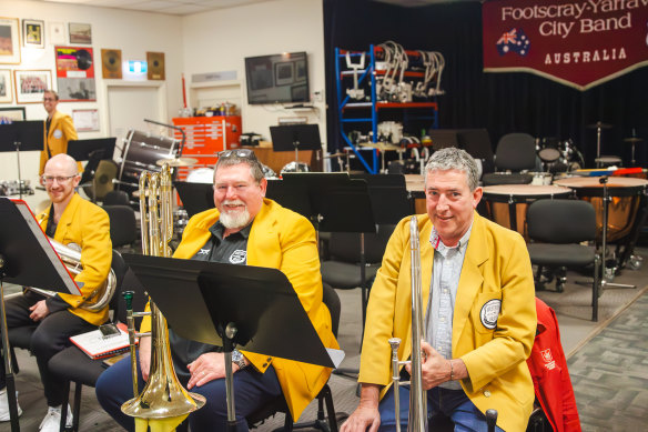 Members of Western Brass getting to grips with classic acid house bangers.