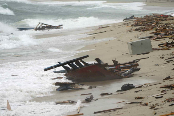 The remnants of a boat that capsized off the coast of Italy.