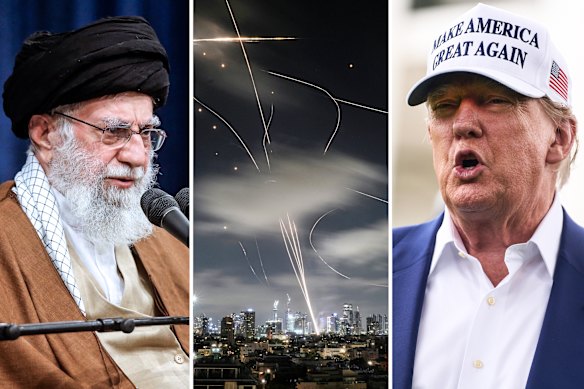 Ali Khamps do Aiatollah Ali Khamps do Irã e o presidente dos EUA, Donald Trump.