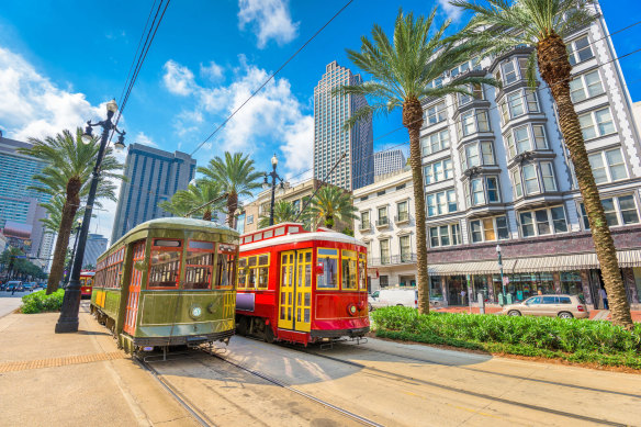 Streetcars in New Orleans, Louisiana, United States.