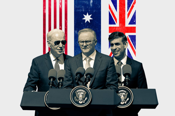 Joe Biden, Anthony Albanese and Rishi Sunak. 