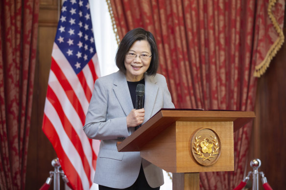 Tsai Ing-wen at a lunch in Taipei in April. 