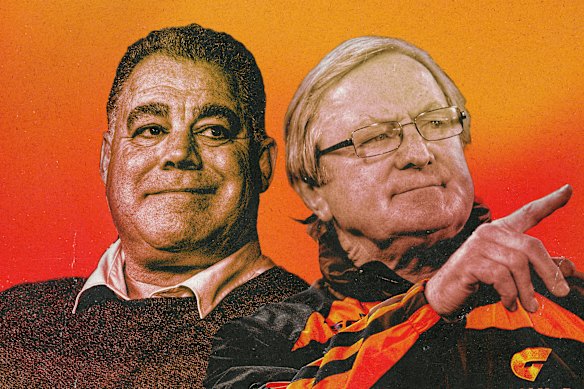 New frontiers … Mal Mennga and Kevin Sheedy.