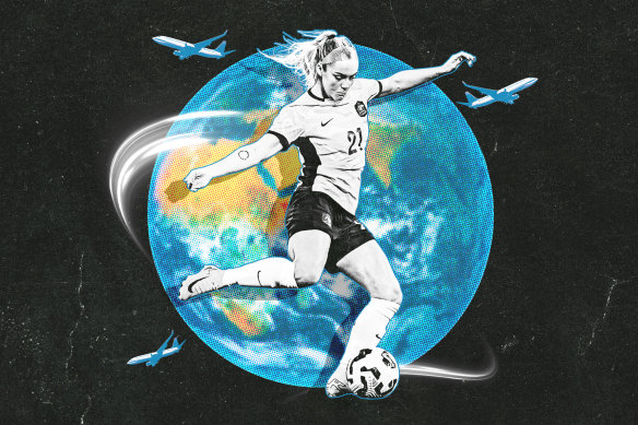 Matildas star Ellie Carpenter was the second-most travelled female player in the world last season.