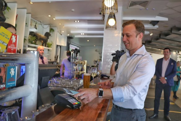 Deputy Premier Steven Miles enjoys a cold one at The Paddo in Paddington after hospitality restrictions eased in July 3.