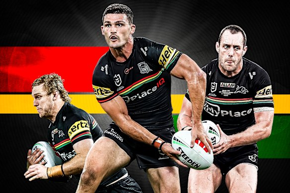 The missing man: How do Lindsay Smith (left) and Nathan Cleary (centre) change their games without Isaah Yeo?