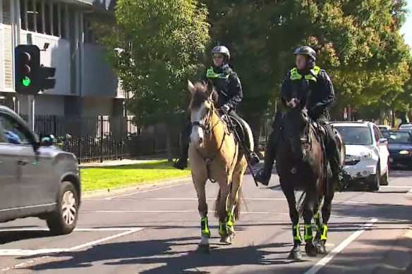 Mounted police patrolled the streets in Melbourne’s south-east earlier this month.