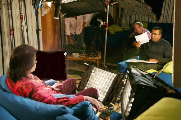 Martin Bashir, right, filming an interview with Michael Jackson.