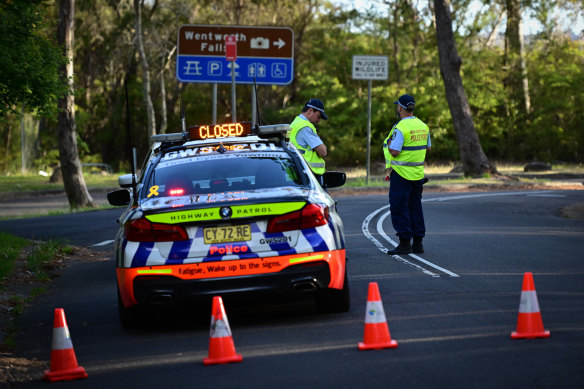 The police operation at Wentworth Falls on Tuesday.