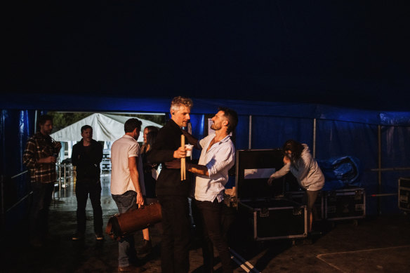  Will Hull-Brown, Felix Riebl side stage at Bluesfest. 
