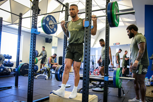 Quade Cooper training with the Wallabies on the Gold Coast.