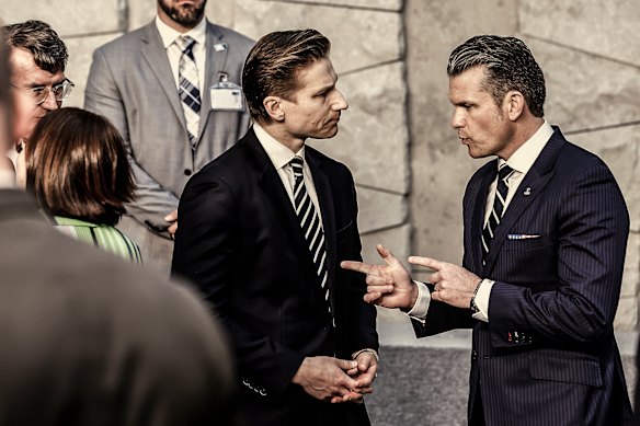 Finland’s Defence Minister Antti Hakkanen, left, with US Secretary of Defence Pete Hegseth at a NATO defence ministers meeting in early June.  