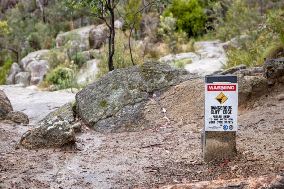 Warning signs at Gibraltar Falls.