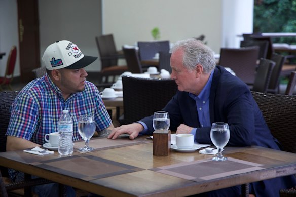 Chris Van Hollen, a Democratic senator for Maryland, meets with  Kilmar Abrego Garcia in prison in El Salvador.