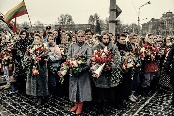 Women at a funeral in January 1991 for Lithuanians killed in a protest against the Red Army’s seizure of a TV communication tower in Vilnius. Independence was declared in 1990 but Soviet troops lingered until September 1991.  