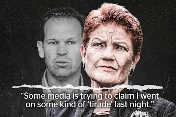 After Matt Canavan denounced Pauline Hanson, she rejected having gone on a “tirade” against Muslims.