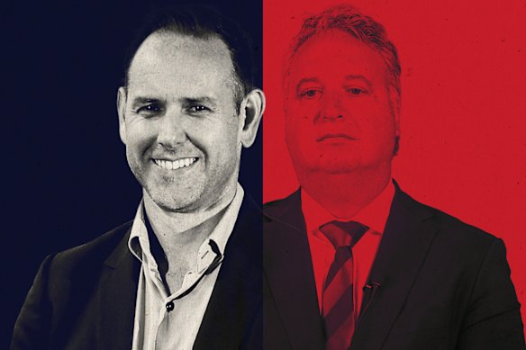 Stan executive director Dan Taylor (left) is set to become the new CEO of the Melbourne Football Club, after the sudden exit of Paul Guerra (right).