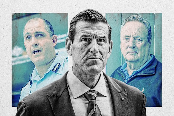 Ben Roberts-Smith (centre), former AFP commissioner Mick Keelty (right) and ex-deputy commissioner Ramzi Jabbour.