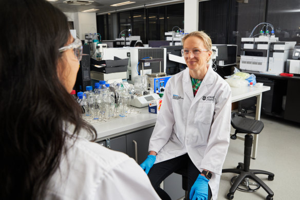 Associate professor Natalie Trevaskis in a lab at the Monash Institute of Pharmaceutical Sciences. 