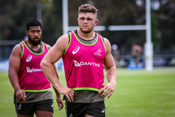 Lachie Swinton goes about his business at Wallabies training on Thursday. 