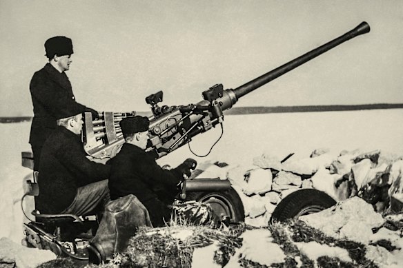 An anti-aircraft gun entrenched on Sweden’s strategically sensitive Gotland island in 1940.
