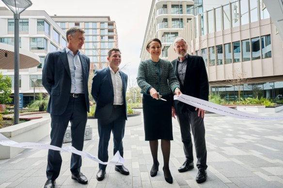 As the ribbon is cut on Murdoch Square in August, a new era begins for Hesperia. Here Lisle is pictured at the ceremony in August with Hesperia director Ian Smyth and Health Minister Amber-Jade Sanderson. 