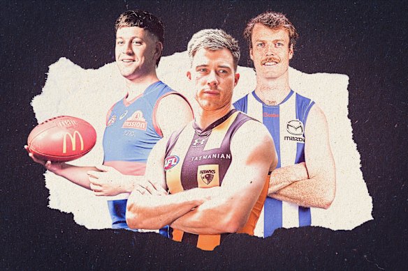Trade moves: (from left) Zak Butters, Zach Merrett and Nick Blakey.
