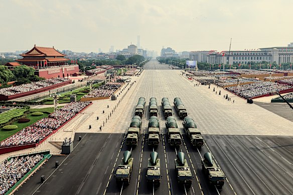 A nuclear missile formation on parade in Beijing in 2025.  