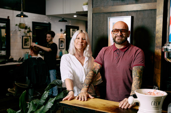 Mark Rabone and his apprentice Lauren Thomson at Esquire Male Grooming.
