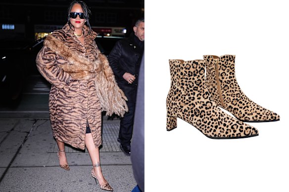 Above: Rihanna in Alaia heels; right: Bared Footwear “Turaco” boots.