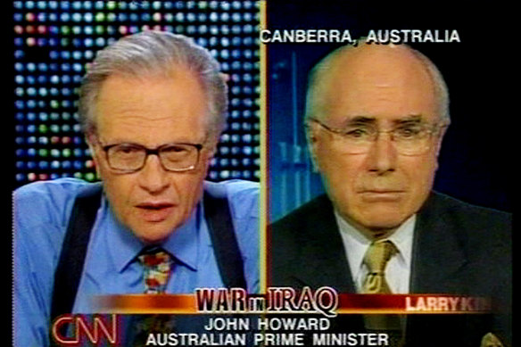 Larry King interviews then prime minister John Howard on CNN’s Larry King Live in 2003. 