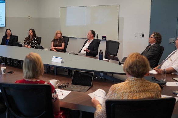 Langbroek (centre) at a meeting with departmental officials including director-general Sharon Schimming (third from left) in December 2024.