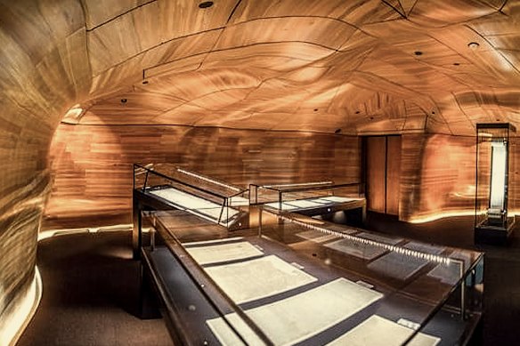 The Treaty of Waitangi is displayed to the public in a room designed like a Maori treasure box, in the He Tohu exhibition in the National Library. 