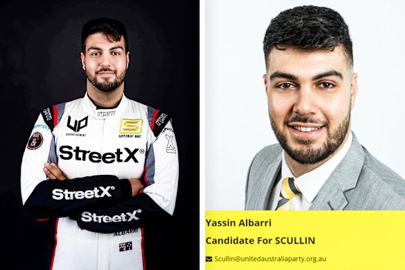 Yassin Albarri ran twice as a political candidate in Victoria and has previously worked as a race-car driver.