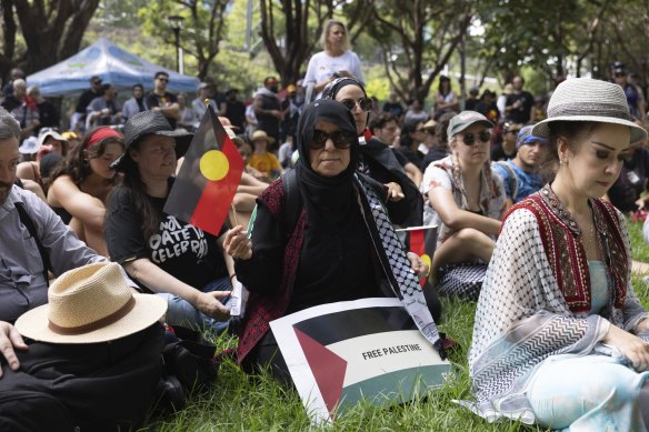 People gather in Sydney for the Invasion Day rally.
