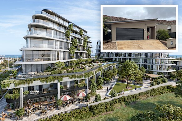 A render of the Serai apartment complex with an inset image of Vanessa’s home in Alice Springs.
