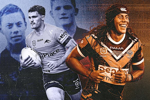 Then and now: Jarome Luai and Nathan Cleary.