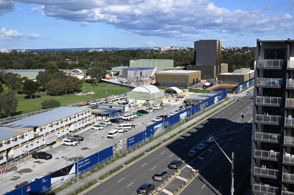 Aerial view of the M6 Stage 1 construction on Marsh Street at Arncliffe. 